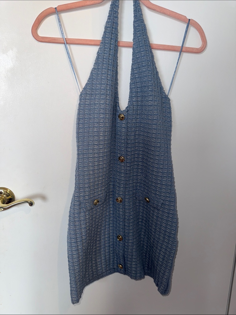 Zara Blue Knit Backless Halter Dress - Picture 3 of 6